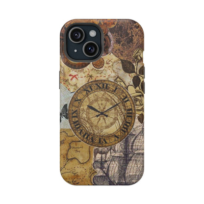 Steampunk Vintage Adventure MagSafe iPhone Case – Dual-Layer Protection with Antique Map and Clock Design