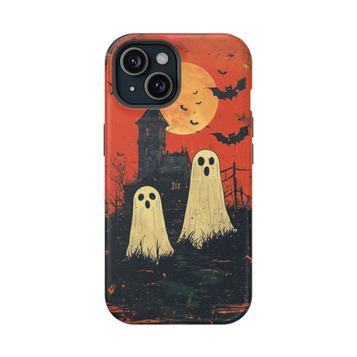 Haunted House & Ghosts MagSafe iPhone Case – Spooky Halloween Full Moon Design