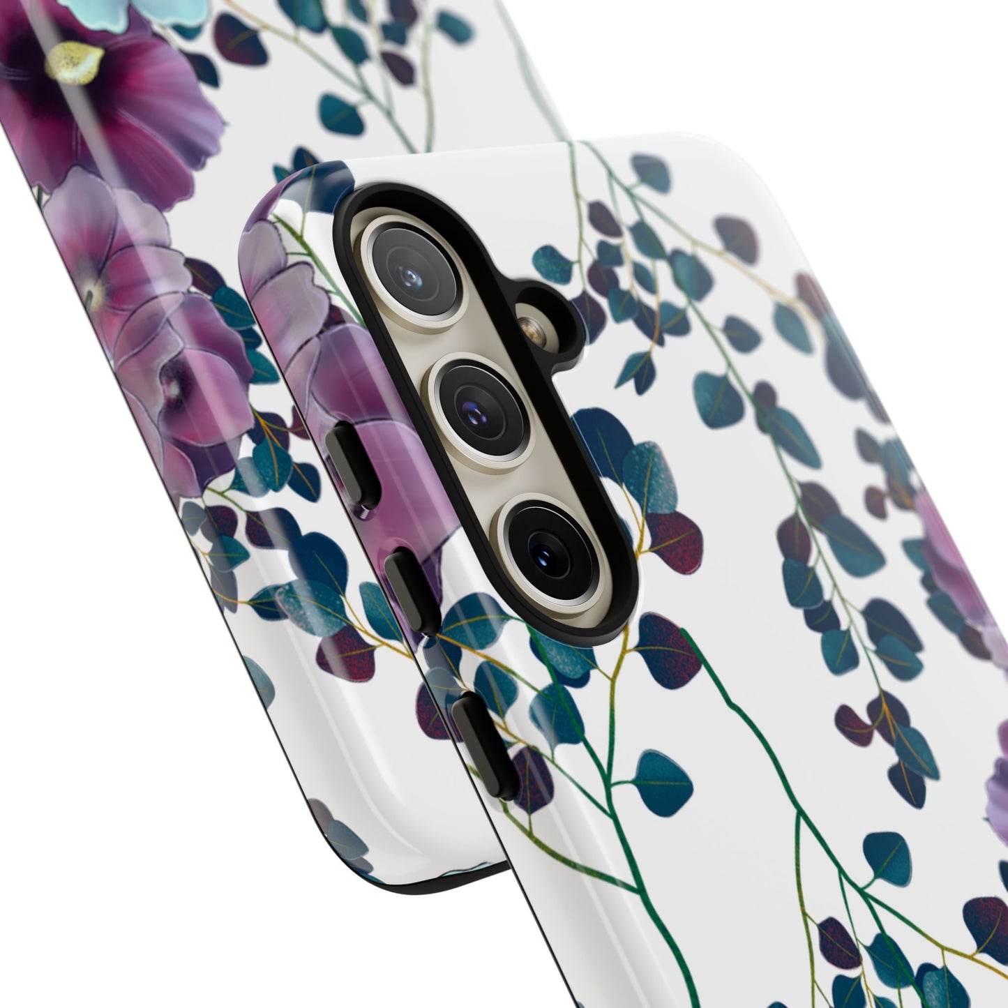 Moody Purple & Teal Floral Samsung Galaxy Series Case – Elegant Botanical Design