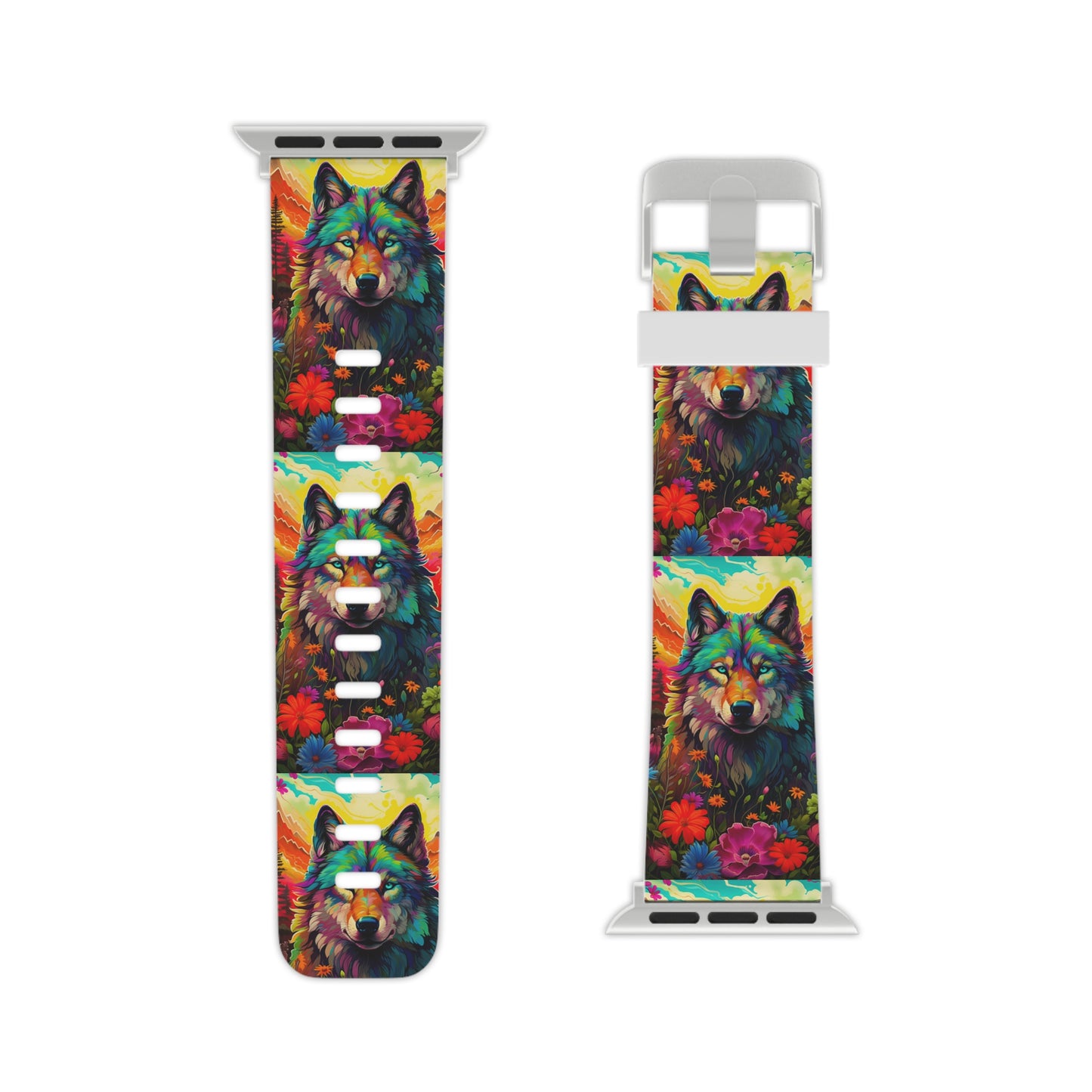 Rainbow Wolf in Bloom Apple Watch Band