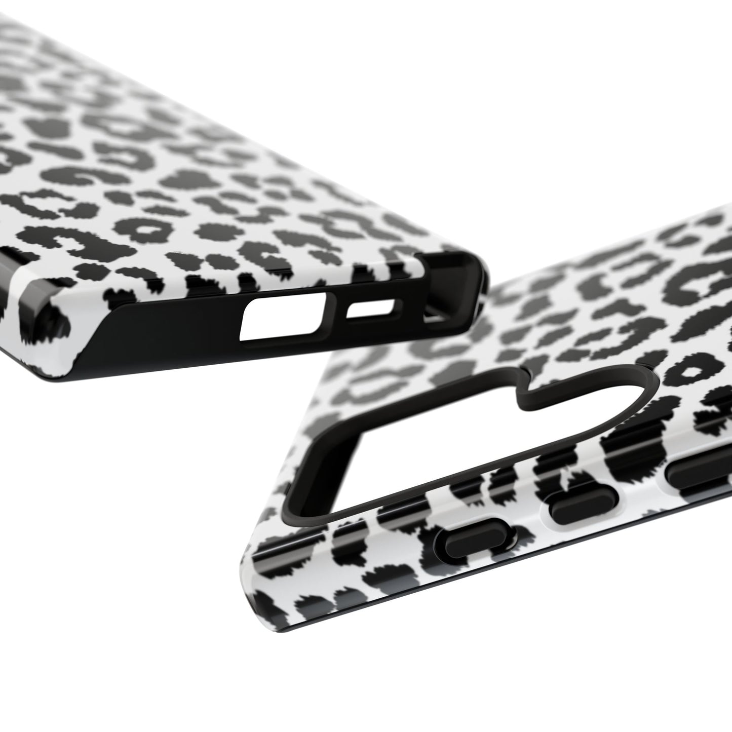 Monochrome Leopard Print Tough Samsung Galaxy Case – Classic Black and White Design with Dual-Layer Protection