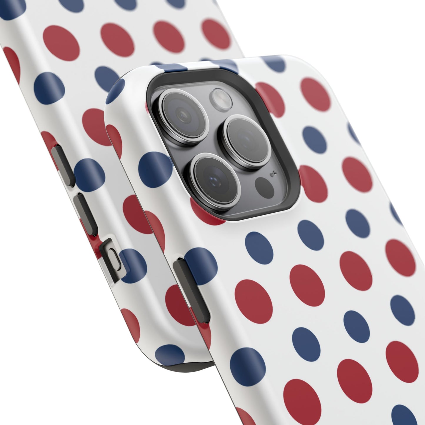 Patriotic Navy, White, and Red Polka Dot MagSafe iPhone Case