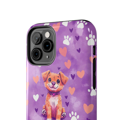 Cute Puppy iPhone Case - Adorable Pet Design with Hearts & Paw Prints, Protective Cover