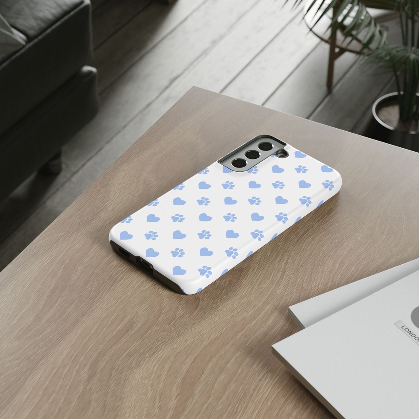 Samsung Galaxy Case - Blue Paw Print & Heart Design