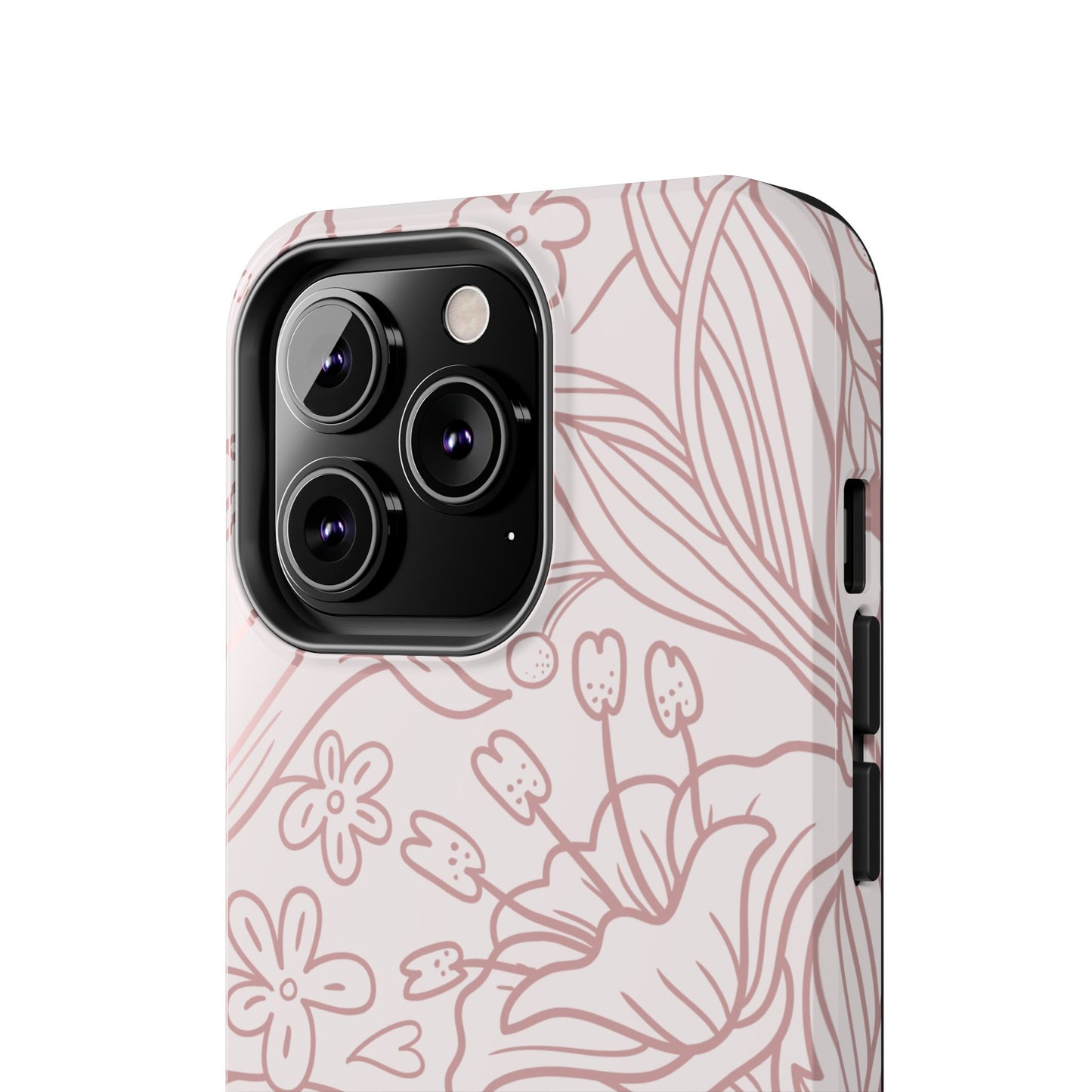 Blush Floral Line Art Tough iPhone Case – Delicate Minimalist Design with Dual-Layer Protection