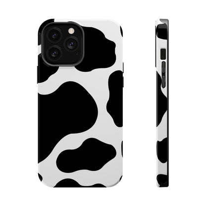 Chic Cow Print Tough Magsafe iPhone Case – Trendy Monochrome Animal Pattern with Dual-Layer Protection