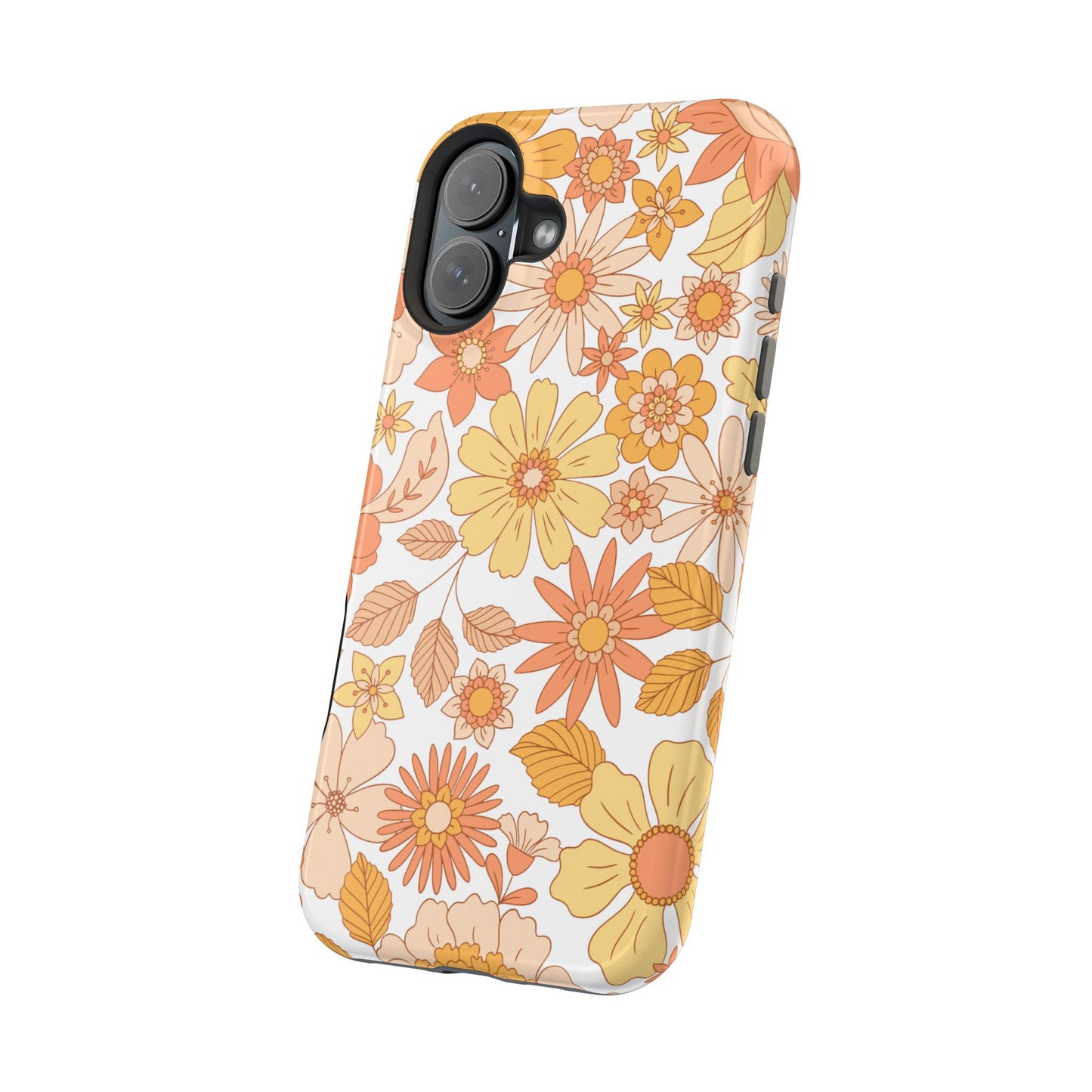 Vintage Floral Bloom MagSafe iPhone Case – Warm Orange & Yellow Retro Flower Design with Matte Finish