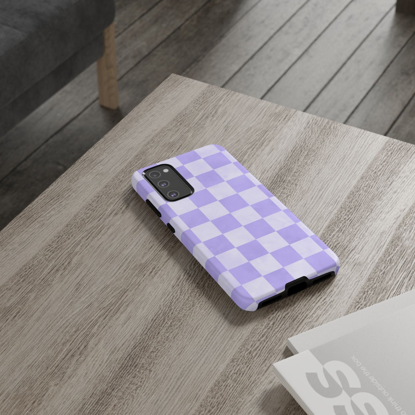 Lavender Checkerboard Samsung Galaxy Case – Shockproof, Smooth Matte Finish, Dual-Layer Design