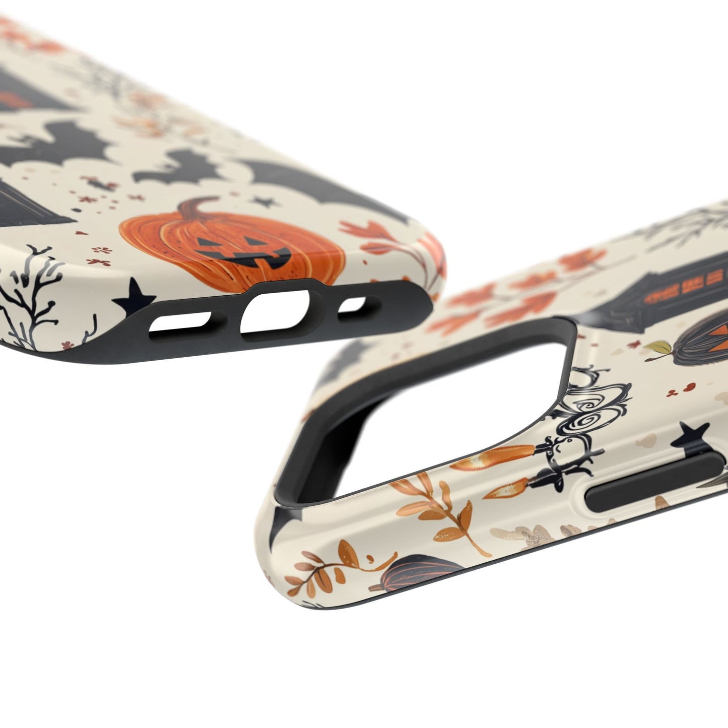 Haunted Halloween MagSafe iPhone Case – Haunted House, Bats, and Pumpkins Design