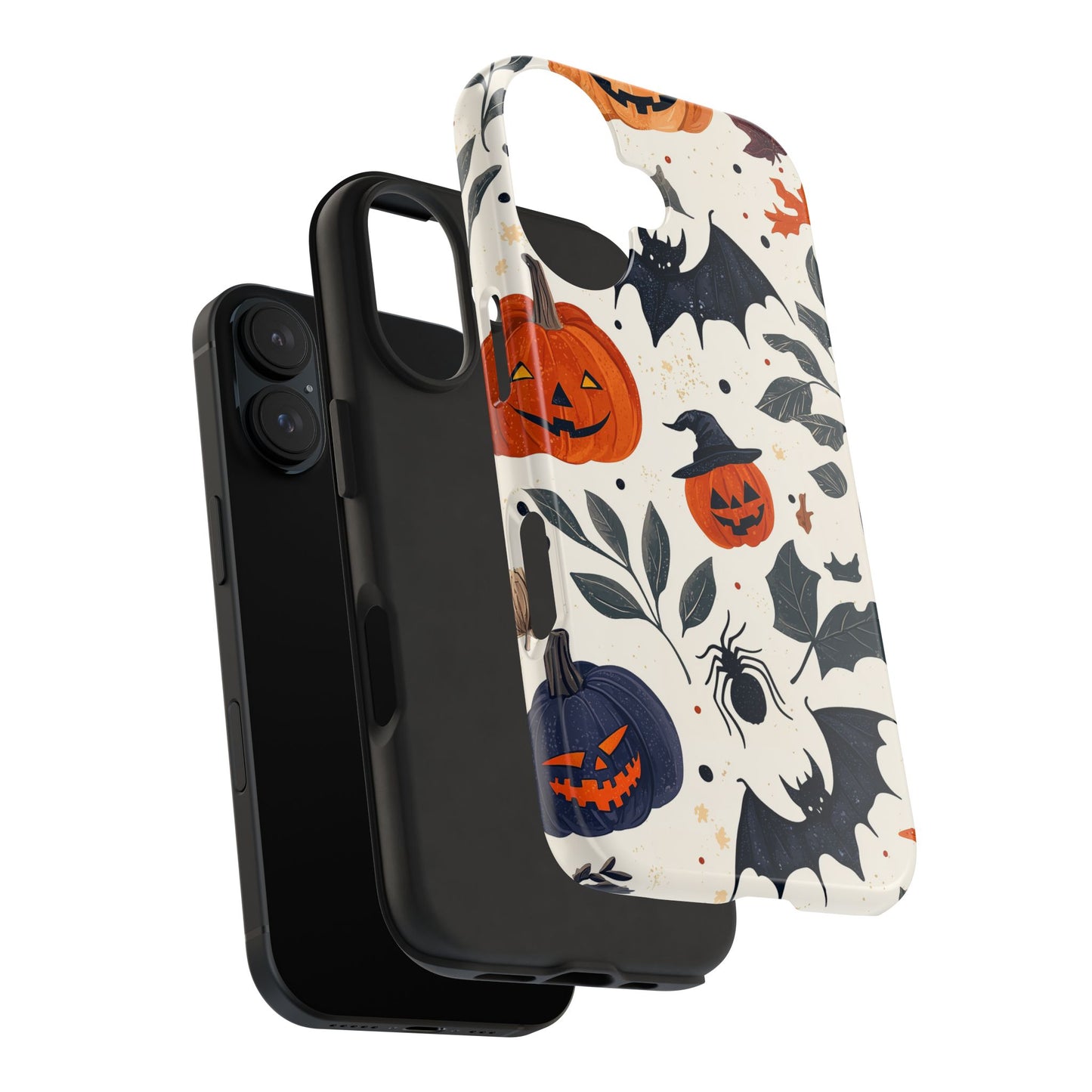 Spooky Halloween iPhone Case – Pumpkins, Bats, and Spider Design