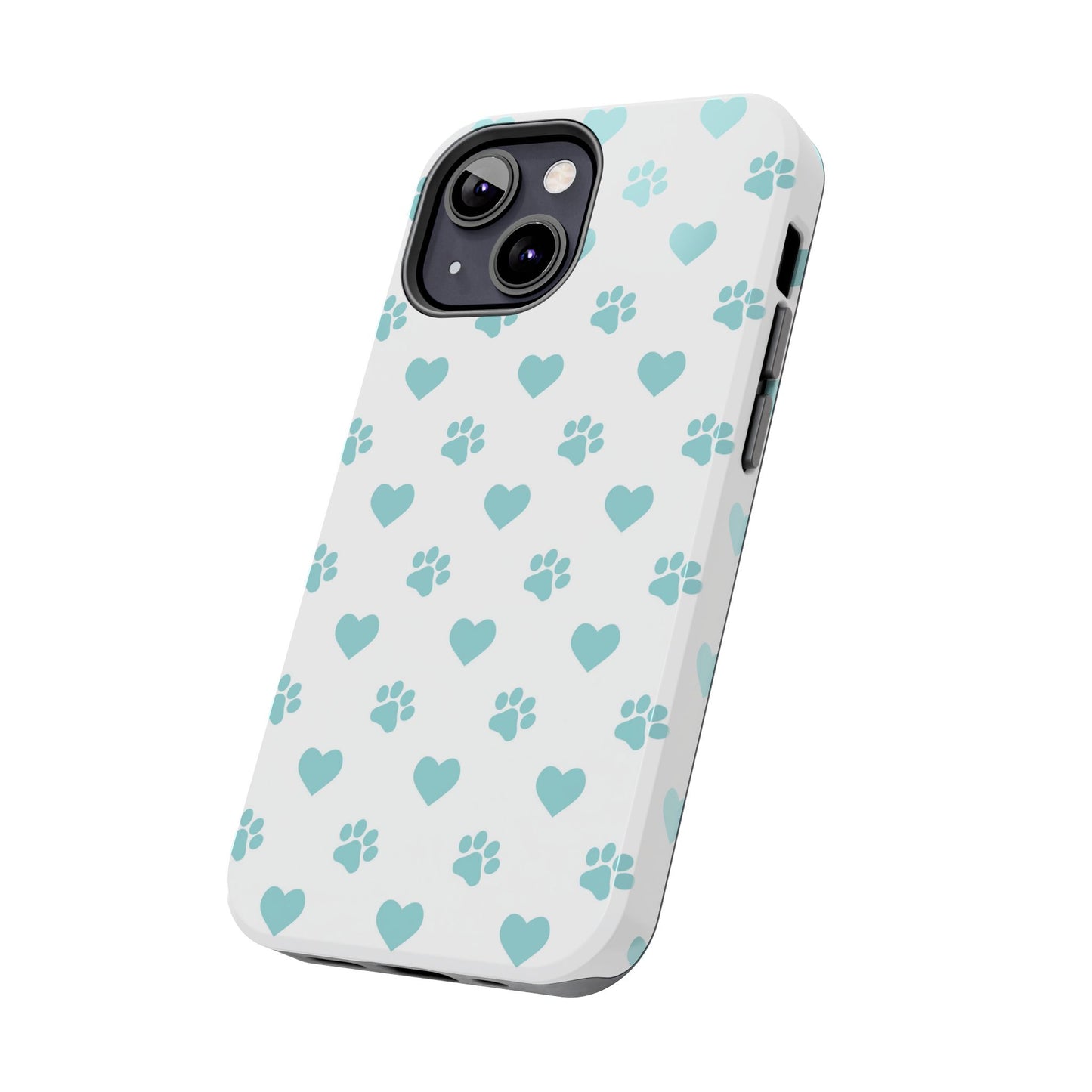 Mint Green Paw Print & Heart iPhone Case – Stylish Pet Lover’s Essential