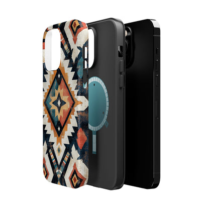 Vintage Southwestern Diamond Tough MagSafe iPhone Case – Rustic Tribal Design, Dual-Layer Protection