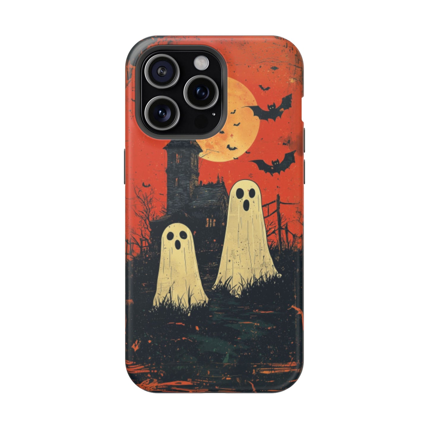 Haunted House & Ghosts MagSafe iPhone Case – Spooky Halloween Full Moon Design