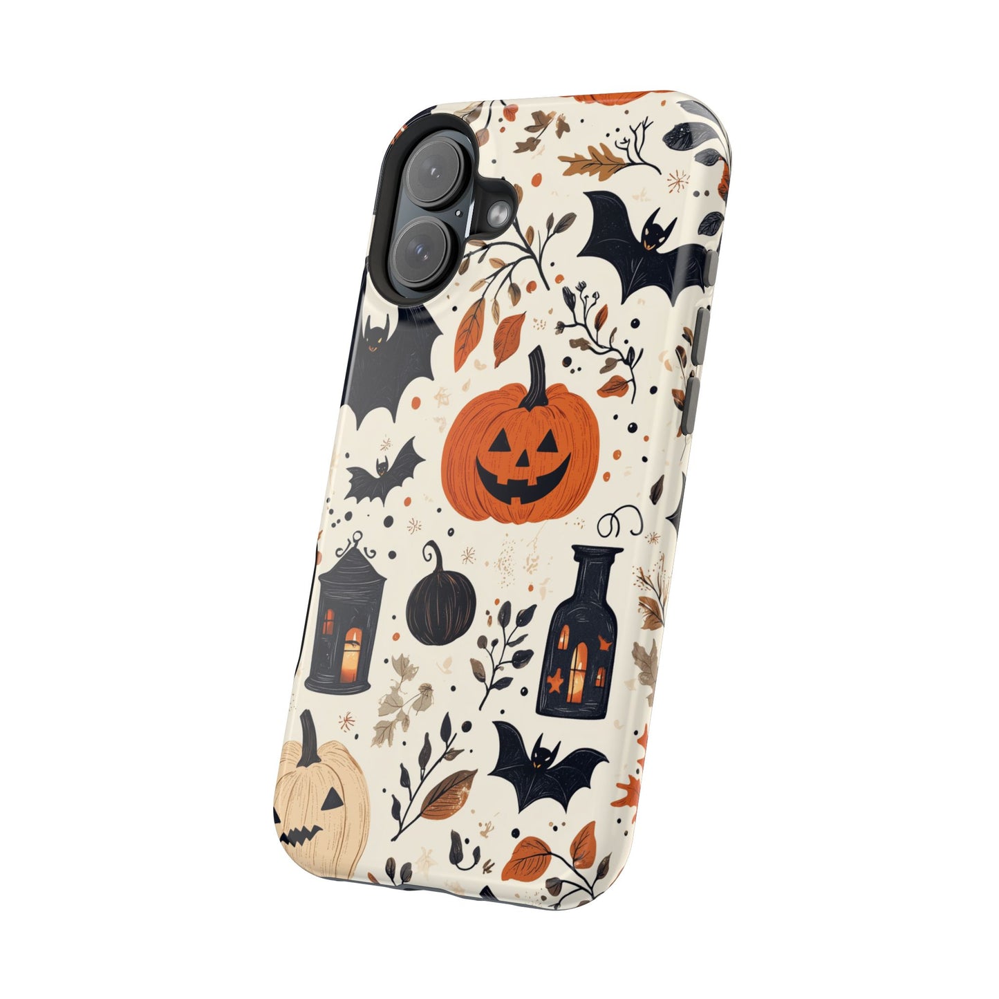 Charming Halloween MagSafe iPhone Case – Pumpkin, Bats, and Spooky Lantern Design