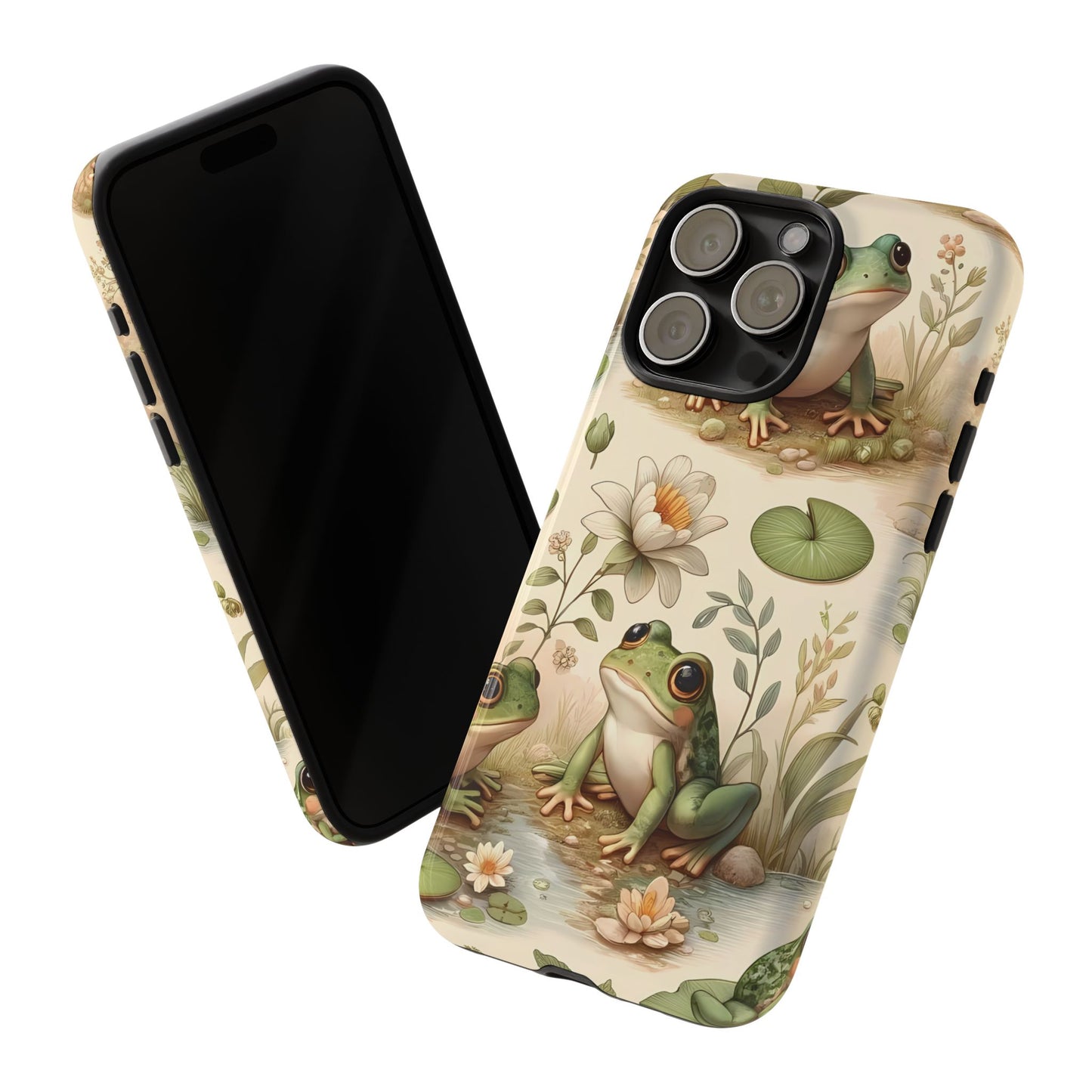 Cute Frogs Phone Case - Pond Pals Frolic - Charming Frog Lily Pad Phone Case for iPhone, Google & Samsung! Great Gift For Any Frog Lover!