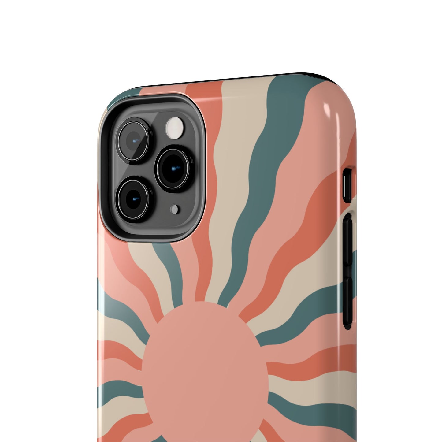 Retro Sunburst iPhone Case – Bold 70s-Inspired Waves in Coral, Teal, and Cream