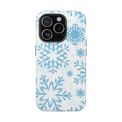 Frosty Blue Snowflakes MagSafe iPhone Case – Shockproof, Smooth Matte Finish, Dual-Layer Design