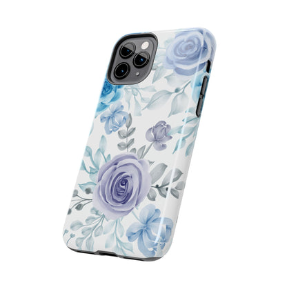 Elegant Blue & Violet Roses iPhone Case – Luxurious Floral Design for Chic Device Protection