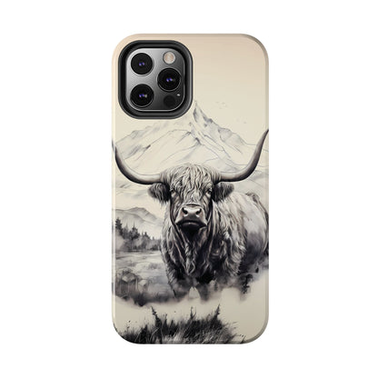 Highland Cow with Majestic Mountain Valley Backdrop | Western Cowgirl Phone Cases