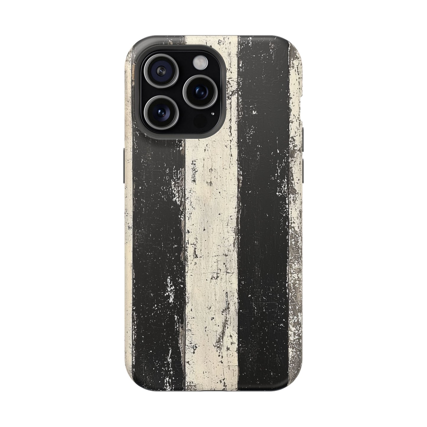 Vintage Vertical Stripe MagSafe iPhone Case - Black & White Grunge Design