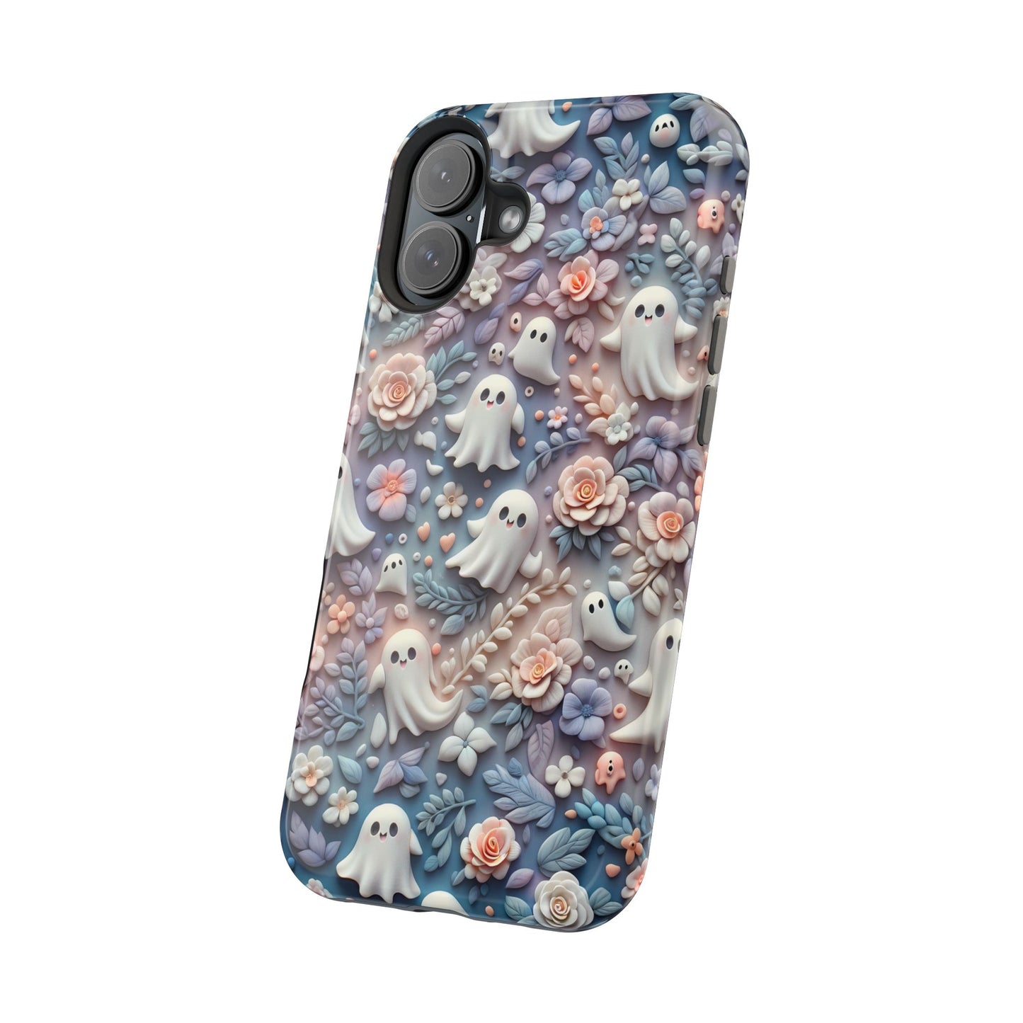 Cute MagSafe Ghosts Flowers Phone Case | Ethereal Clay Style | Autumn and Halloween Aesthetic | Tough Dual Layer Protection