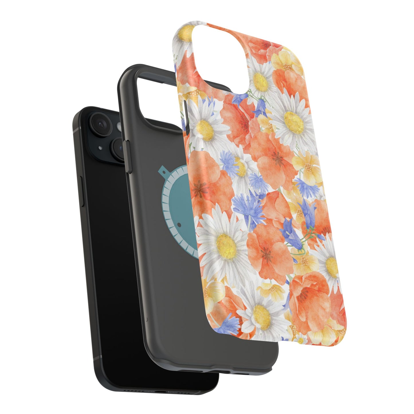 Watercolor Wildflower Pattern MagSafe iPhone Case – Durable Matte Finish with Daisy, Poppy & Cornflower Design