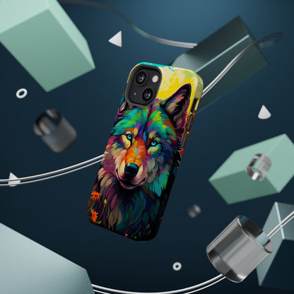 Rainbow Wolf in Bloom – MagSafe iPhone Case with Nature-Inspired Design