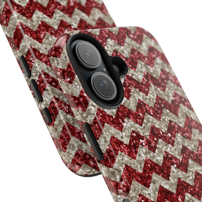 Sparkling Red & White Chevron – Glitter Illusion iPhone Case