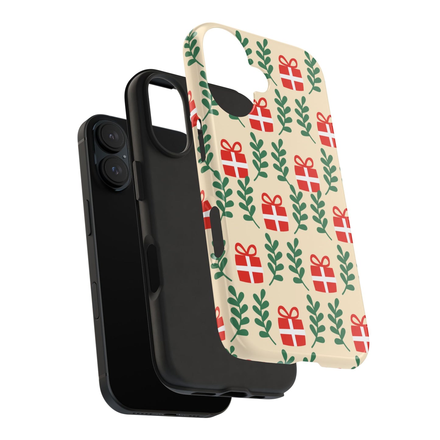 iPhone Case: Holiday Cheer – Red Gifts & Green Leaves