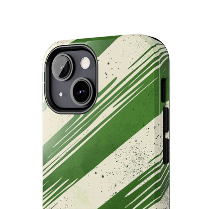 Green Stripes iPhone Case – Bold Diagonal Brushstroke Design - BOGO Cases