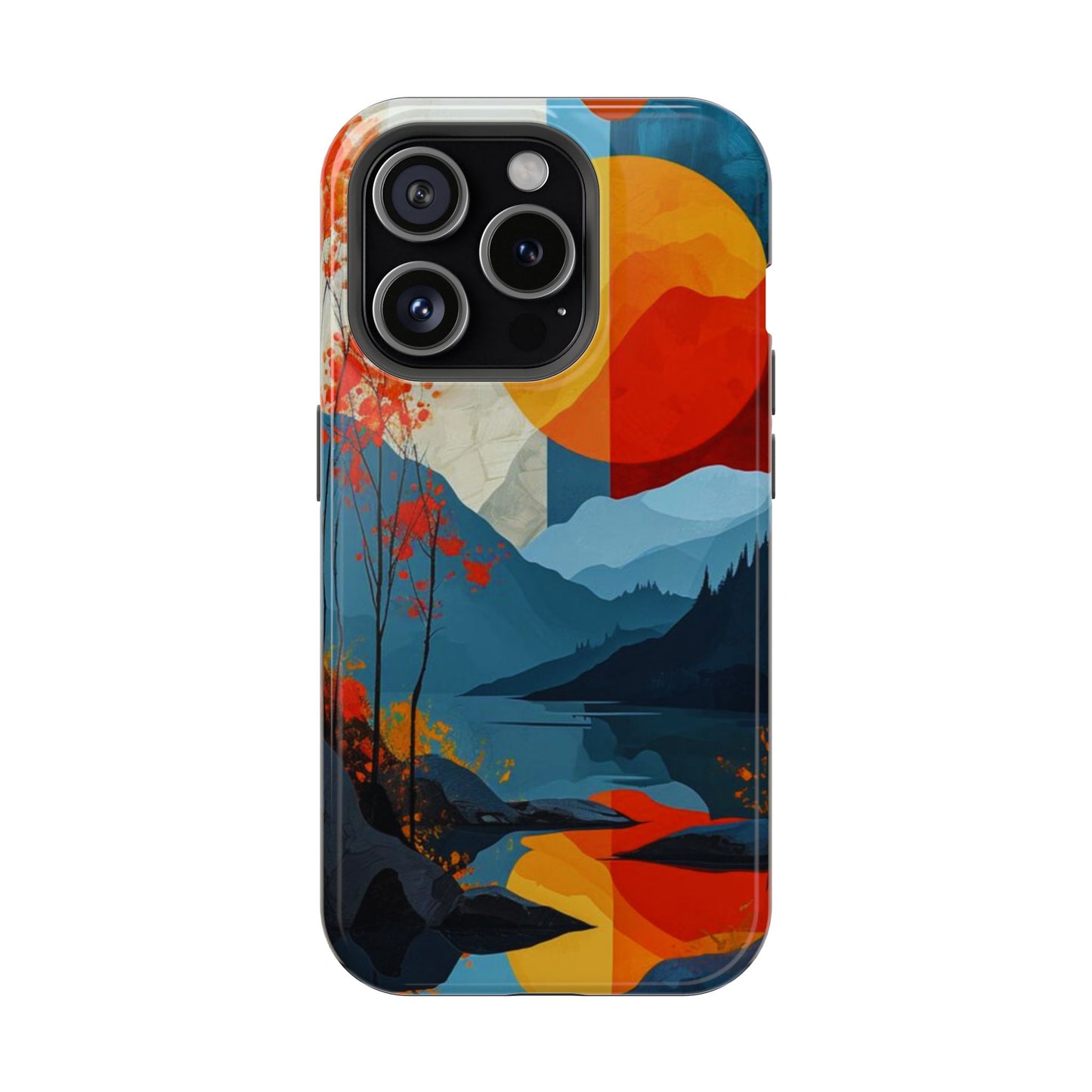 Abstract Autumn Landscape MagSafe iPhone Case – Bold Colorful Sunset Design, Dual-Layer Protection