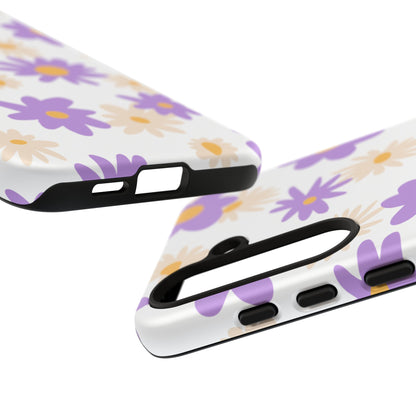 Retro Daisy Flower Samsung Galaxy Case – Pastel Purple & Cream Floral Design with Matte Finish