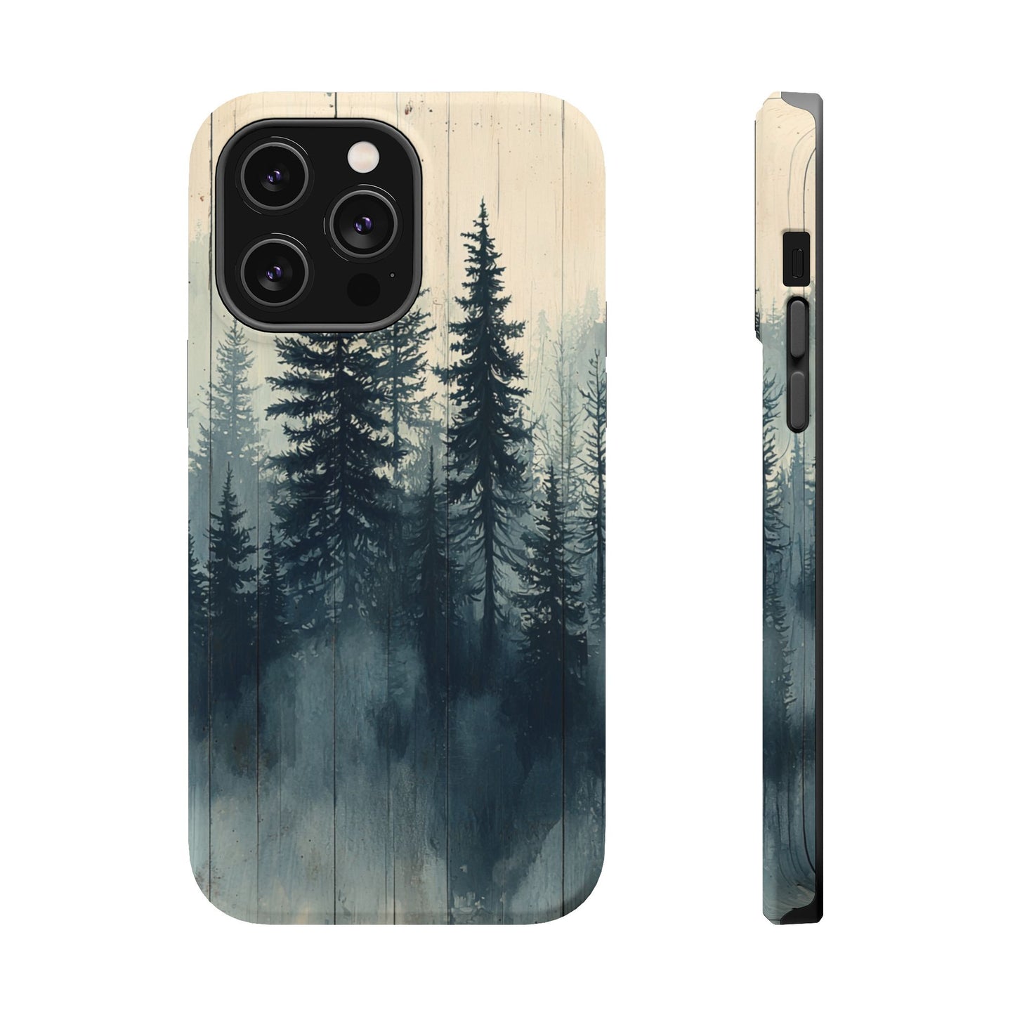 Misty Pine Forest Magsafe iPhone Case - Nature-Inspired Wood Design Protective Cover