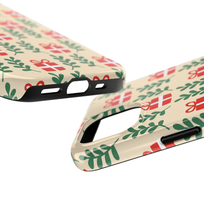 iPhone Case: Holiday Cheer – Red Gifts & Green Leaves