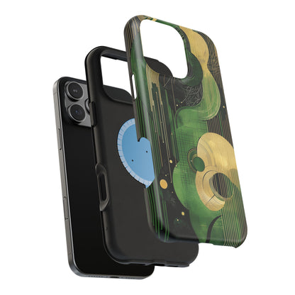 Abstract Green & Gold MagSafe iPhone Case - Geometric Art Deco Protective Cover