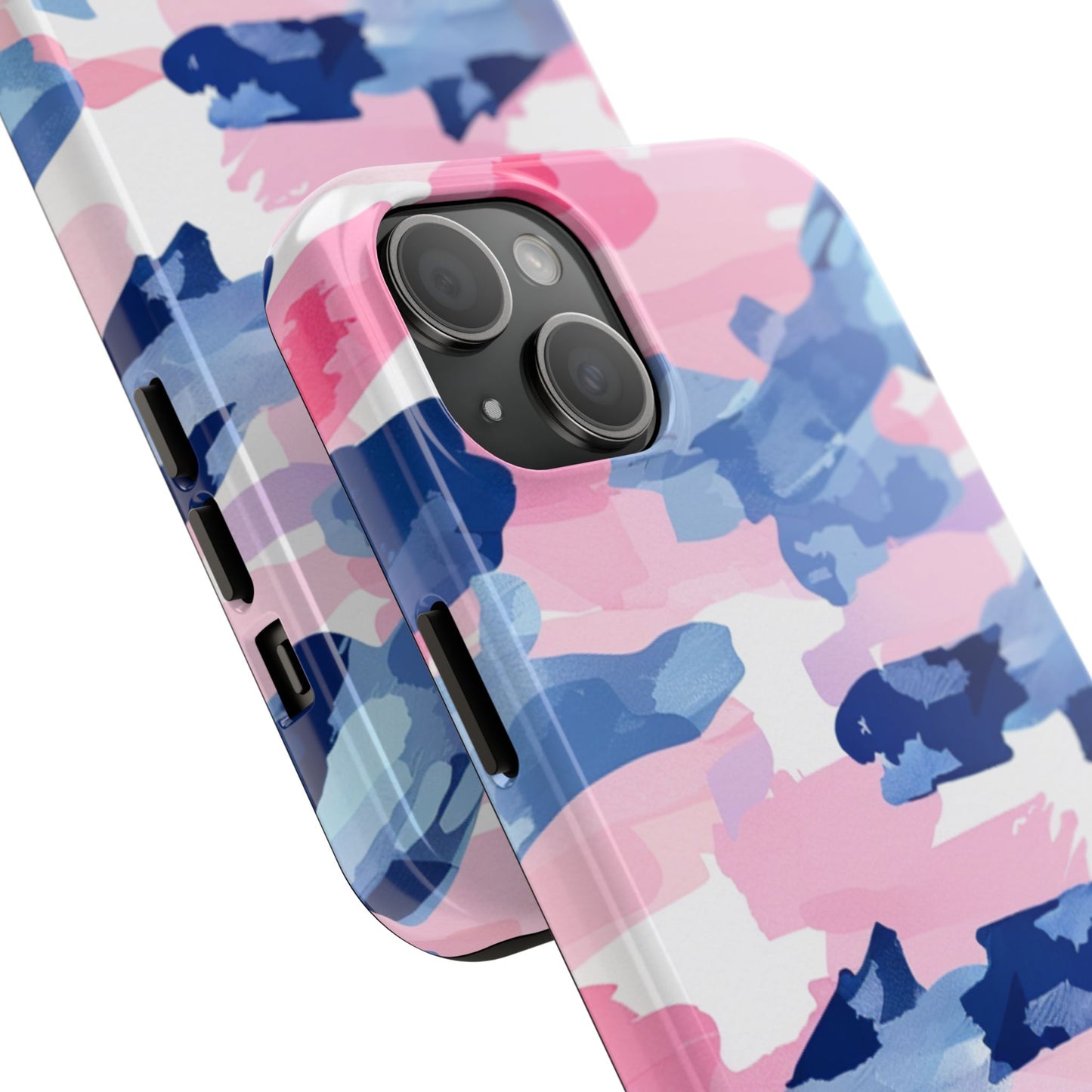 iPhone Case: Dynamic Pink & Navy Brushstroke Art