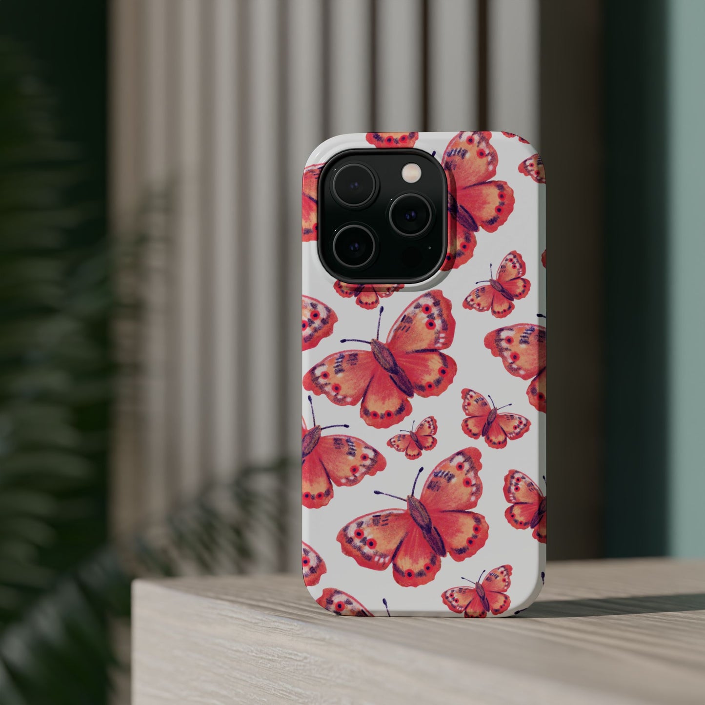 Coral Butterfly MagSafe iPhone Case – Slim, Protective Design with Bold Watercolor Print