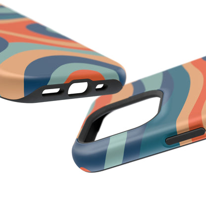 Retro Vibe Wavy Stripes MagSafe iPhone Case – 70s-Inspired in Teal, Orange, and Rust