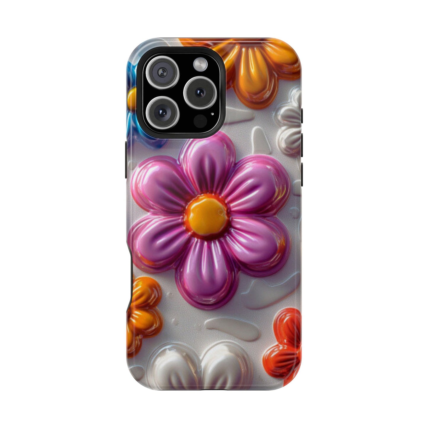 Glossy 3D Floral MagSafe iPhone Case – Colorful Flower Pattern, Durable Protection