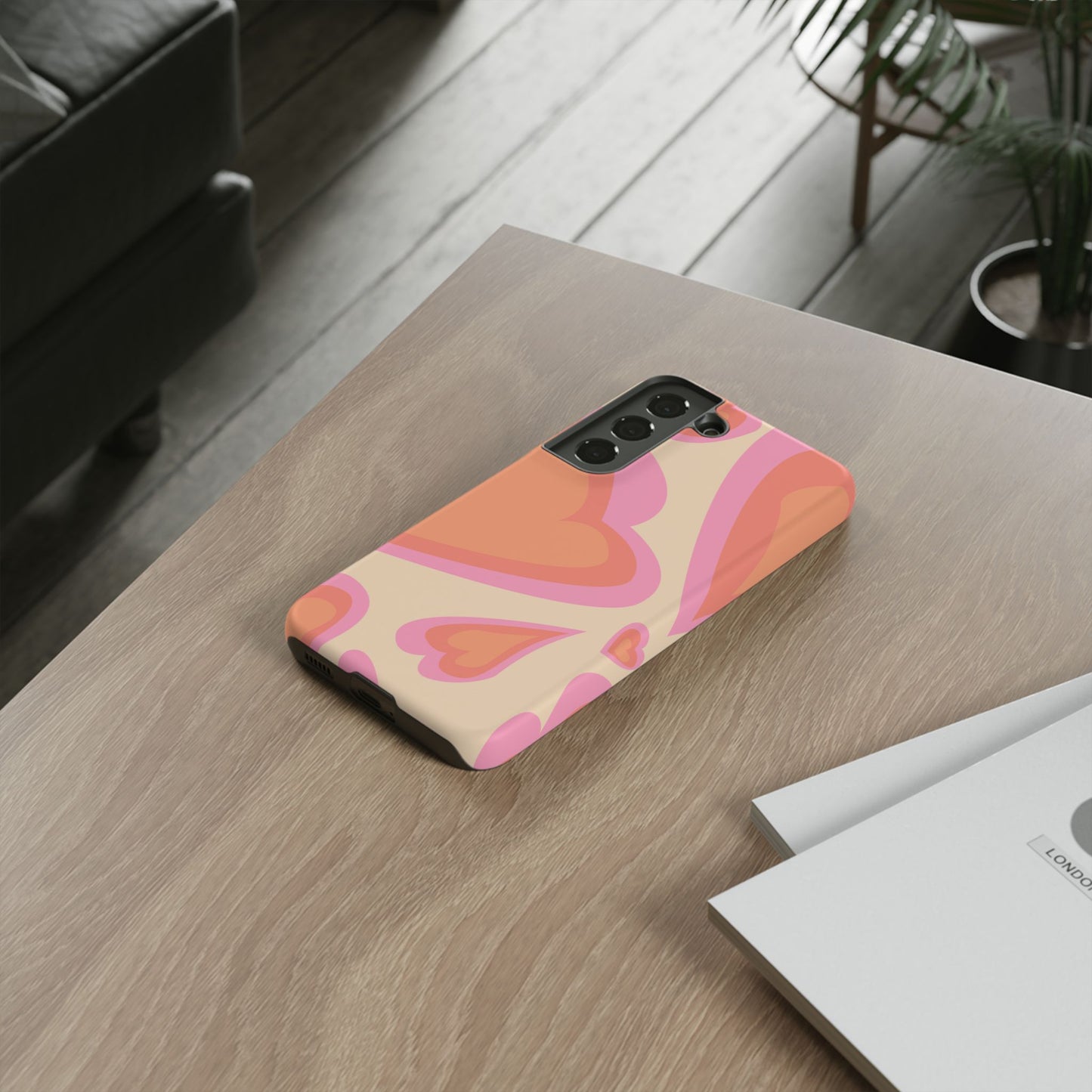 Retro Pink Hearts Samsung Galaxy Case – Shock-Resistant, Matte Finish, Dual-Layer Protection
