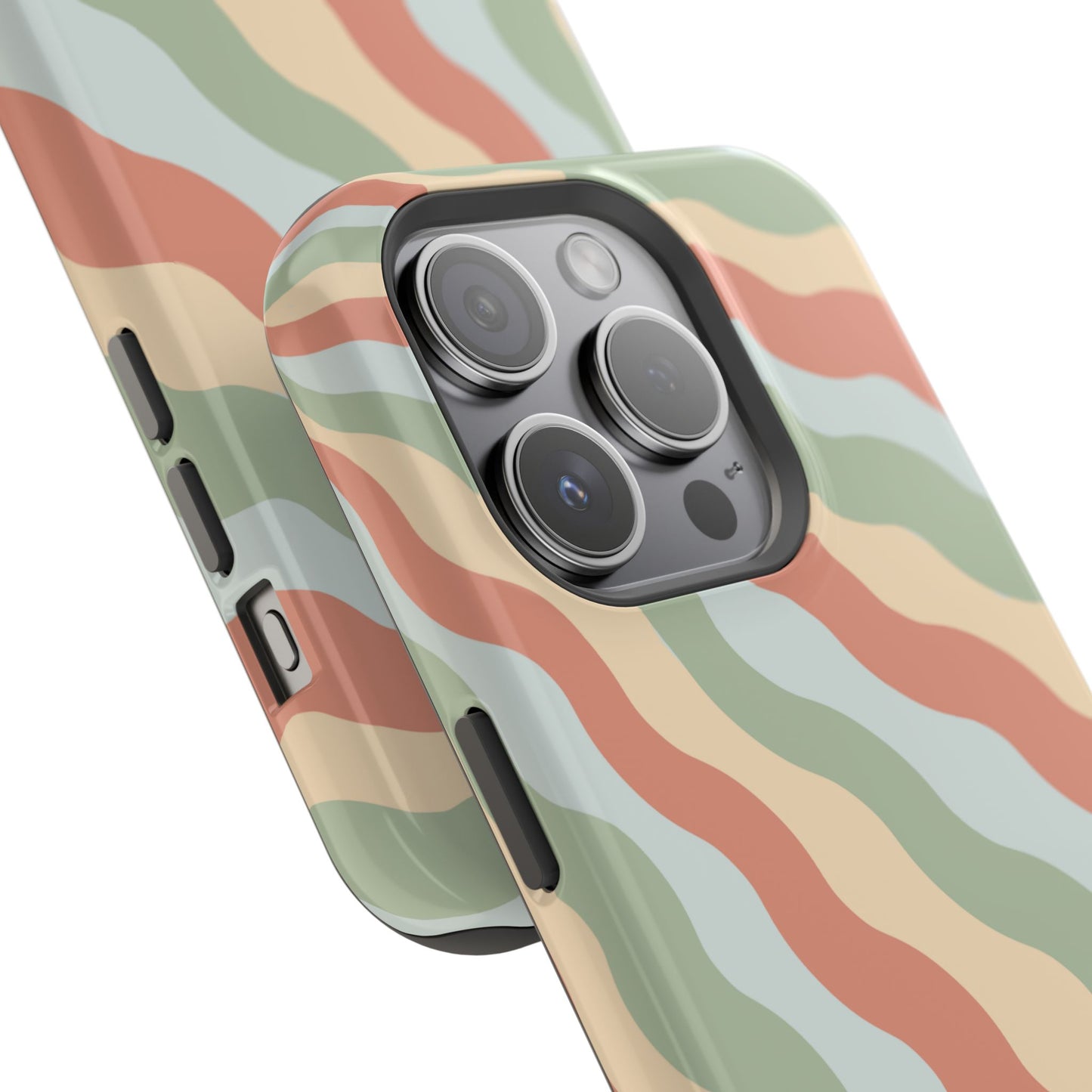 Earthy Retro Waves MagSafe iPhone Case – 70s-Inspired Wavy Stripes in Soft Green, Cream, and Rust