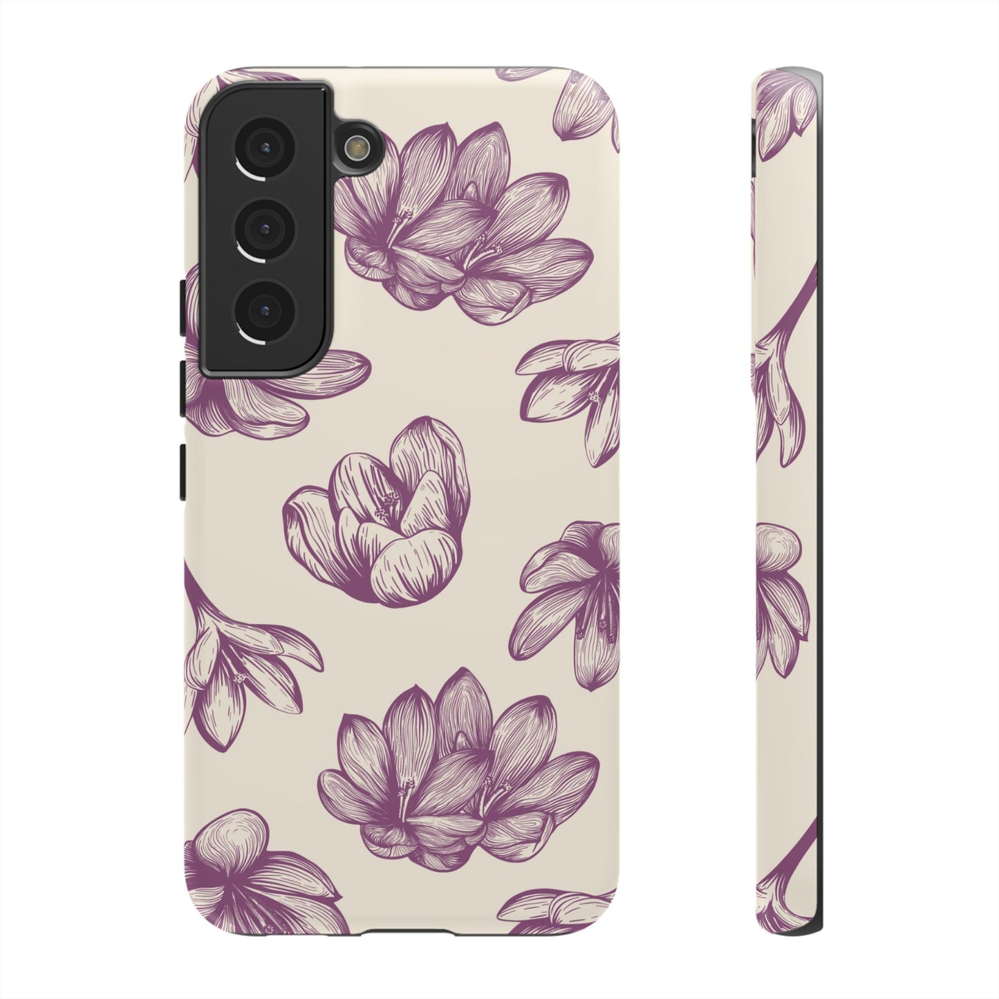 Vintage Botanical Floral Tough Samsung Galaxy Case – Hand - Drawn Purple Flowers, Shockproof Design - BOGO Cases