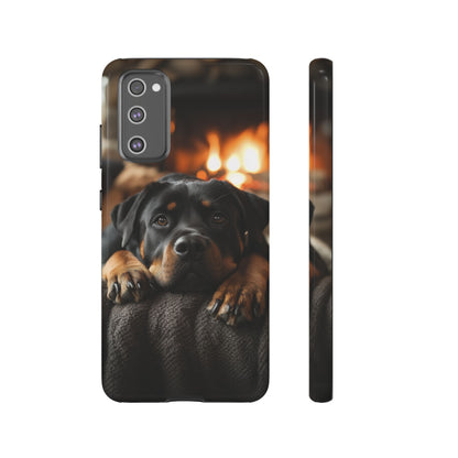 Cozy Rottweiler by the Fireplace Samsung Galaxy Case – Warm Rustic Design