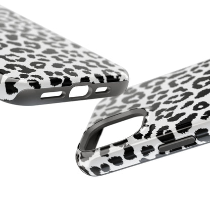 Monochrome Leopard Print Tough MagSafe iPhone Case – Classic Black and White Design with Dual-Layer Protection