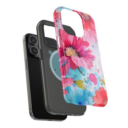 Vibrant Watercolor Red & Pink Floral - MagSafe iPhone Case