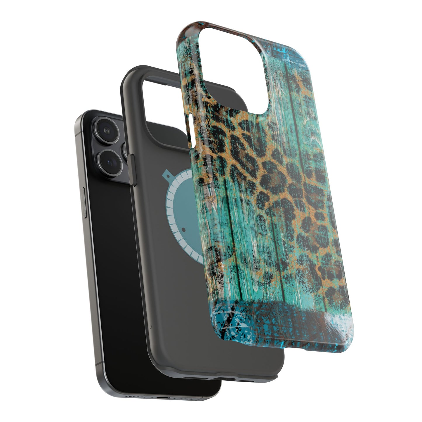 Turquoise Rustic Leopard Wood - MagSafe  iPhone Series Case