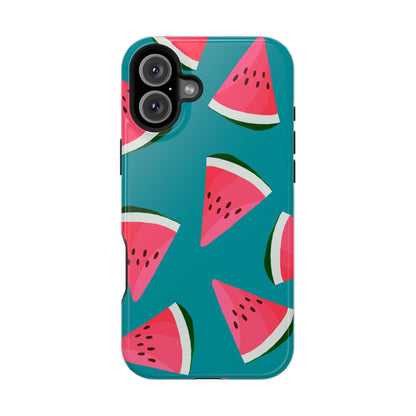 Watermelon Bliss MagSafe iPhone Case – Vibrant Summer Fruit Design on Teal Background