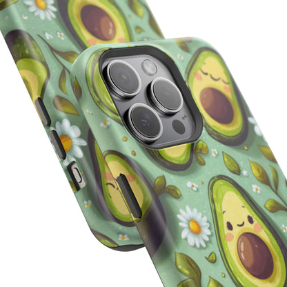 Cute Avocado MagSafe iPhone Case – Adorable Kawaii Avocados with Daisies, Shock-Resistant