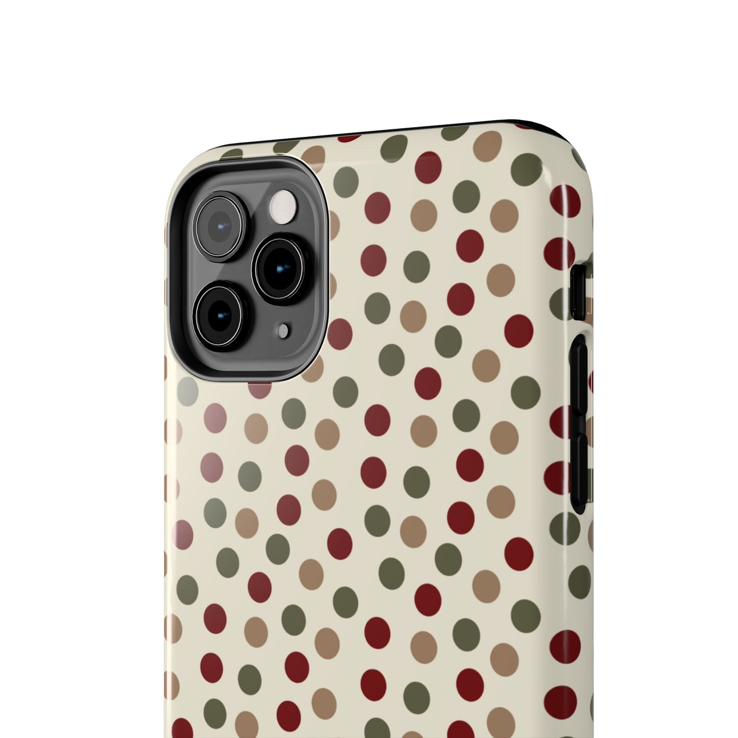 Festive Red & Green Polka Dots on Cream – iPhone Case