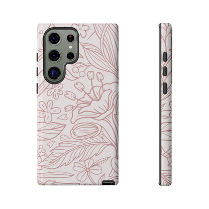 Blush Floral Line Art Tough Samsung Galaxy Case – Delicate Minimalist Design with Dual-Layer Protection